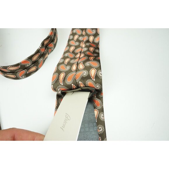 Vintage 1970s Brioni Rome Striped Silk Twill Necktie Mens  Brioni Silk Walnut Brown Tangerine Orange Paisley Standard Tie Made in Italy NEW